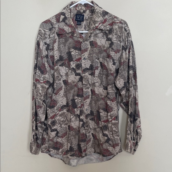 Vintage BCS Map all over Print Button Up Shirt Size Large - Picture 3 of 7